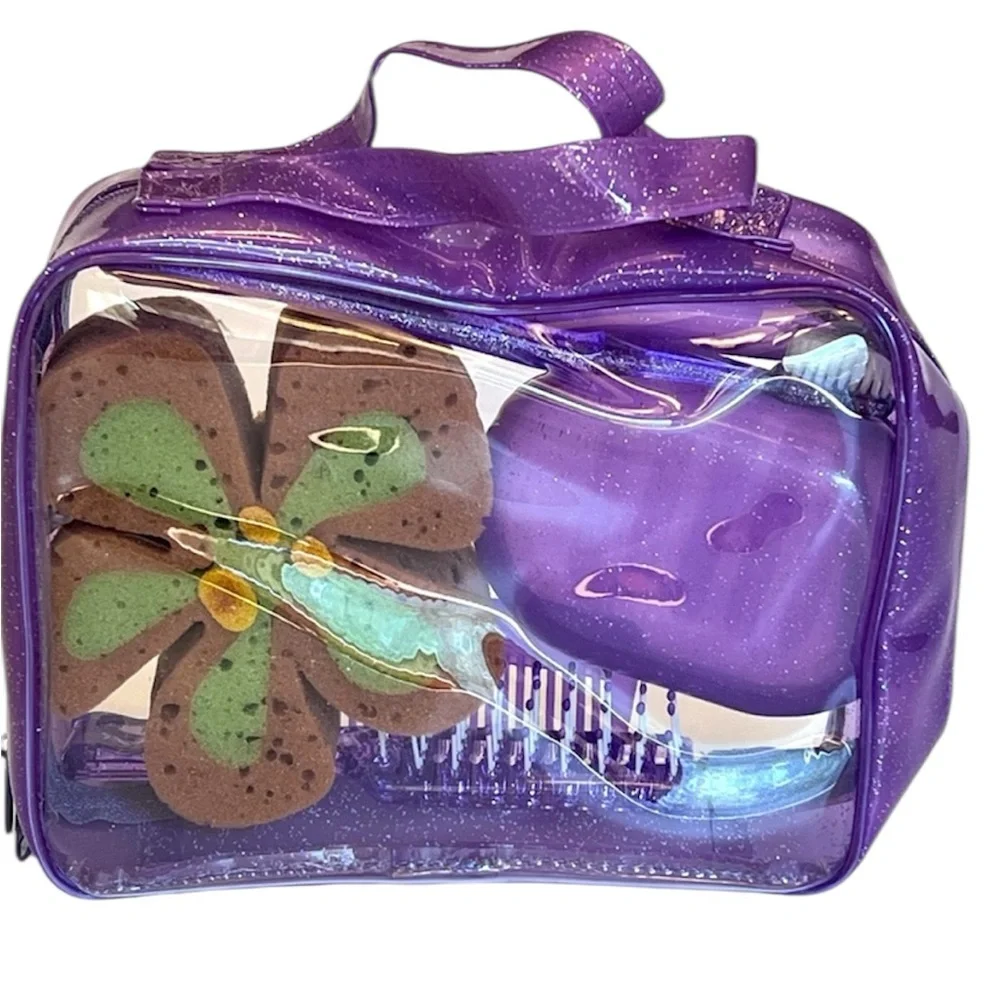 Sparkly Purple Toiletry Travel Bag for Tweens.  Includes Travel Accessories. New